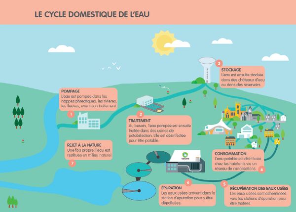 Infographie du cycle de l'eau - description dans le texte suivant