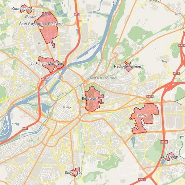 Carte des quartiers prioritaire du contrat de ville "engagements quartiers 2030" liste des quartiers concerné précédemment.